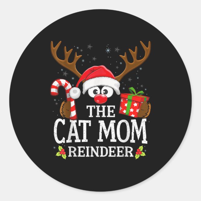 Christmas Matching The Cat Mom Reindeer Family  Runder Aufkleber (Vorderseite)