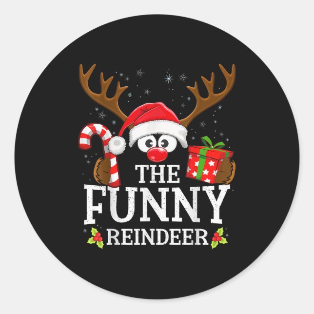Christmas Matching The Funny Reindeer Family  Runder Aufkleber (Vorderseite)