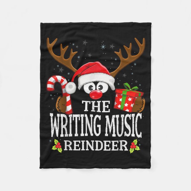 Christmas Matching The Writing Music Reindeer Fami Fleecedecke (Vorderseite)