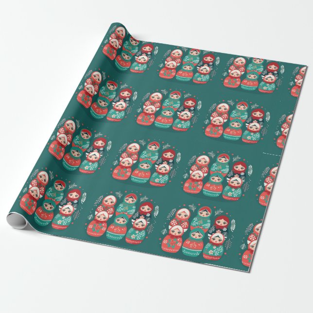 Christmas Matryoshka Nesting Doll Wrapping Paper Geschenkpapier (Ungerollt)
