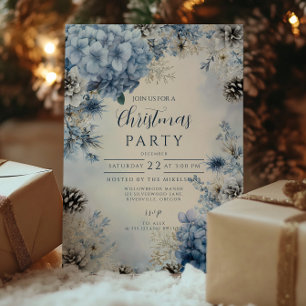 Christmas Mattiert Blue Greenery Einladung