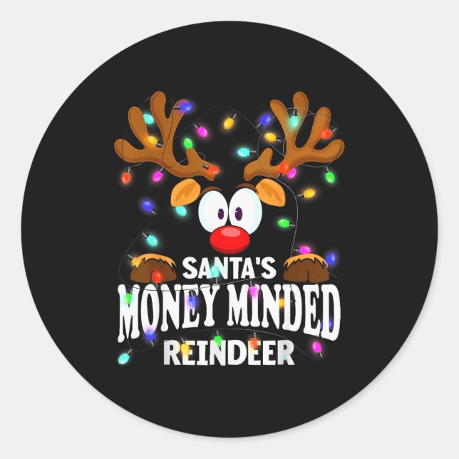 Christmas Men Women Santa's Money Minded Reindeer  Runder Aufkleber (Vorderseite)