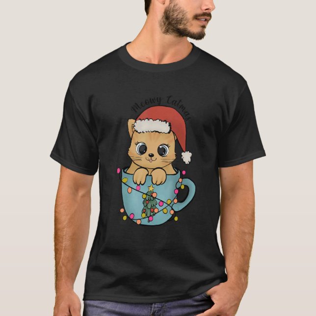 Christmas Meowy Catmas Tree Lights Cat     Xmas Gi T-Shirt (Vorderseite)