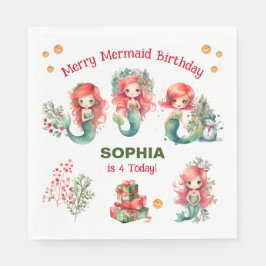 Christmas Mermaid Birthday Napkins Serviette