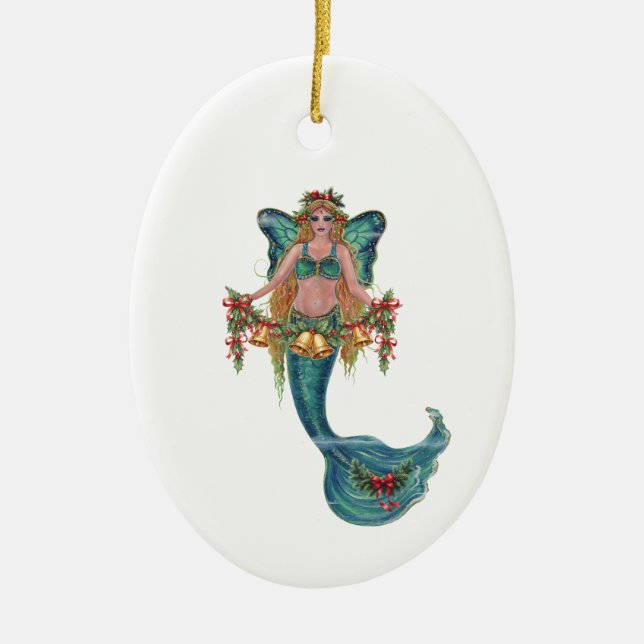 Christmas mermaid  by Renee Lavoie Keramik Ornament (Vorne)