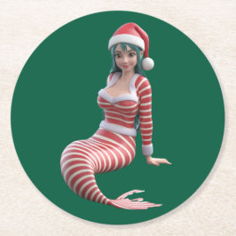 Christmas Mermaid Holiday Coaster Runder Pappuntersetzer