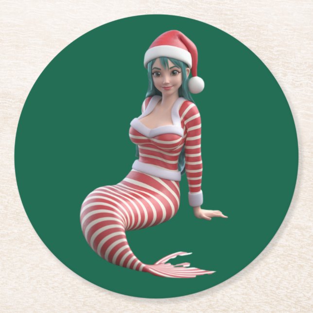Christmas Mermaid Holiday Coaster Runder Pappuntersetzer (Vorderseite)