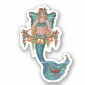 Christmas mermaid stickers by Renee Lavoie Aufkleber