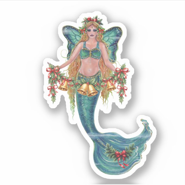 Christmas mermaid stickers by Renee Lavoie Aufkleber (Vorderseite)