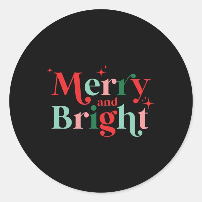 Christmas Merry And Bright Nk Red Modern Font T Sh Runder Aufkleber (Vorderseite)