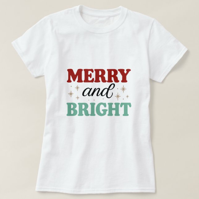 christmas merry and bright pink red modern font T- T-Shirt (Design vorne)
