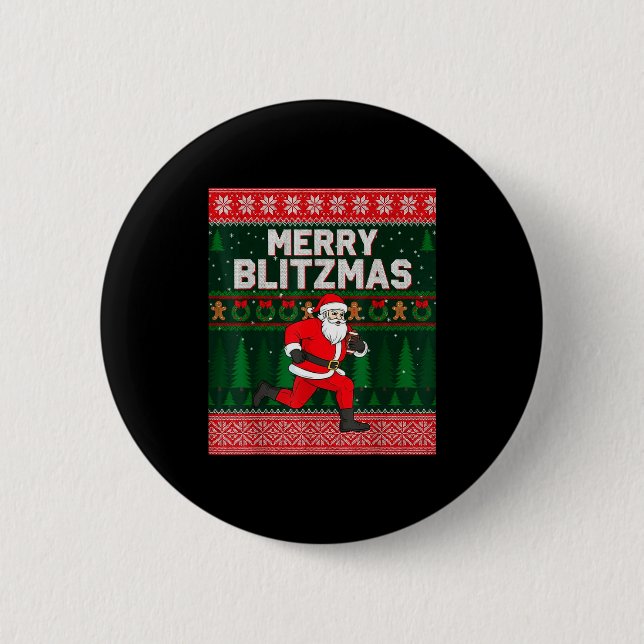 Christmas Merry Blitzmas Santa Football Ugly Sweat Button (Vorderseite)