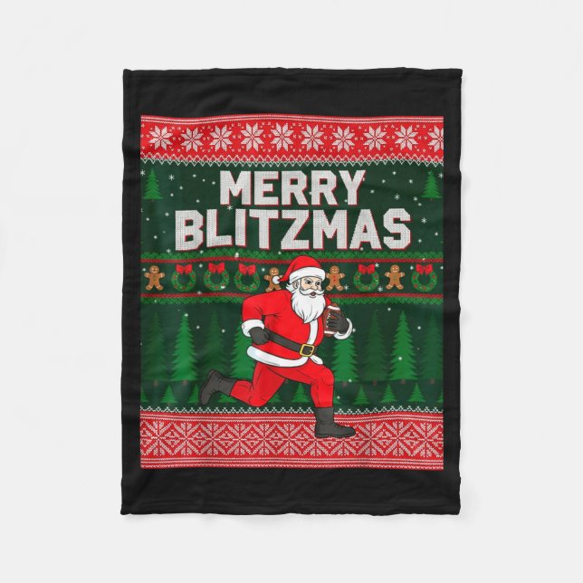 Christmas Merry Blitzmas Santa Football Ugly Sweat Fleecedecke (Vorderseite)