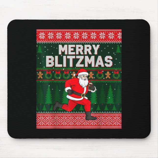 Christmas Merry Blitzmas Santa Football Ugly Sweat Mousepad (Vorne)