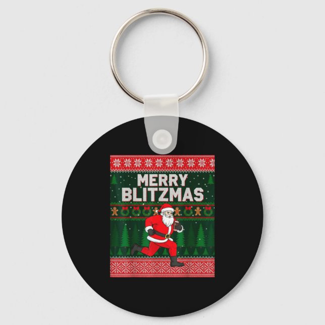 Christmas Merry Blitzmas Santa Football Ugly Sweat Schlüsselanhänger (Vorderseite)