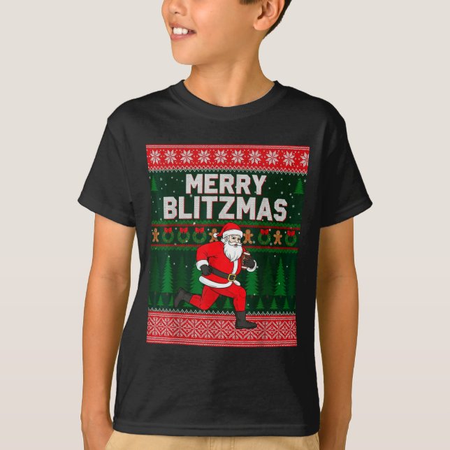 Christmas Merry Blitzmas Santa Football Ugly Sweat T-Shirt (Vorderseite)
