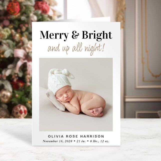 Christmas Merry Bright Foto Holiday Birth Ankündigung (A beautiful and unique way to thank family and friends and introduce them to your Christmas  baby)