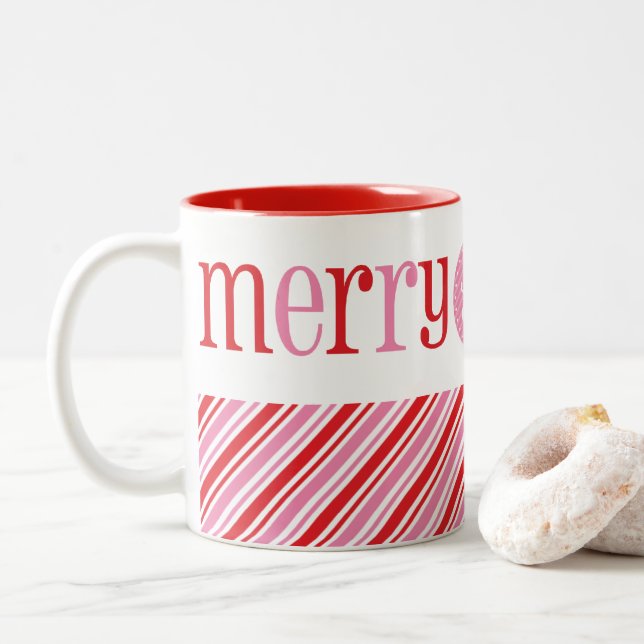 CHRISTMAS MERRY & BRIGHT niedliches, modernes rote Zweifarbige Tasse (Mit Donut)