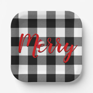 Christmas Merry Buffalo Kariert Pappteller