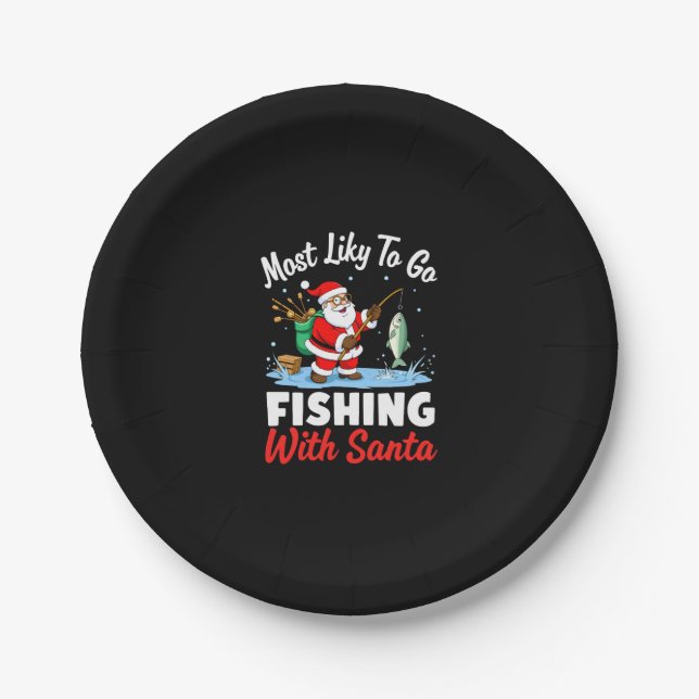 Christmas Merry Christmas For Gift Fishing Santa ( Pappteller (Vorderseite)