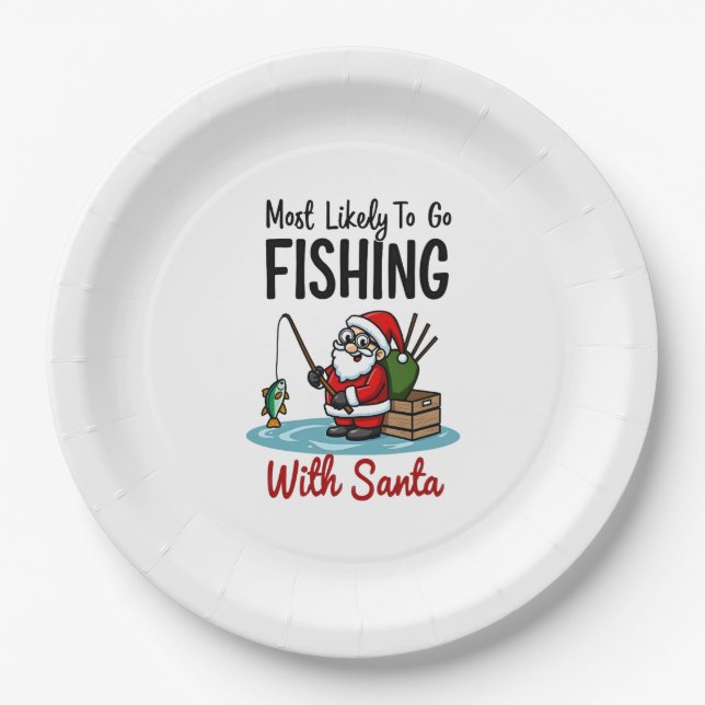 Christmas Merry Christmas For Gift Fishing Santa ( Pappteller (Vorderseite)
