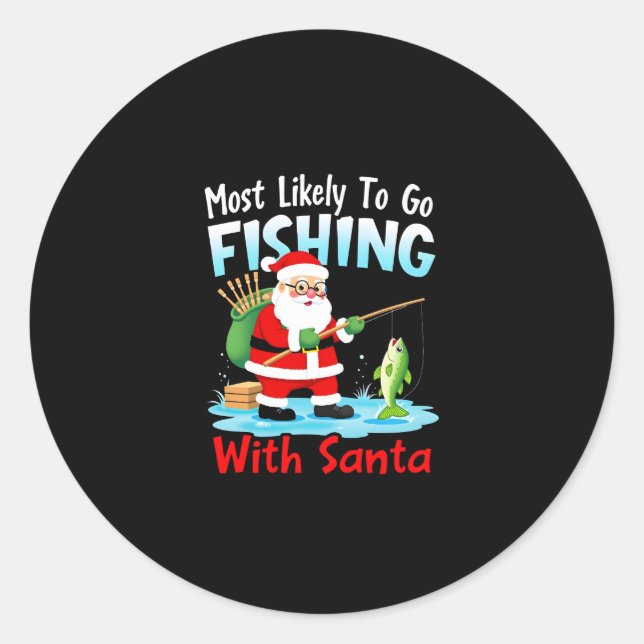 Christmas Merry Christmas For Gift Fishing Santa ( Runder Aufkleber (Vorderseite)