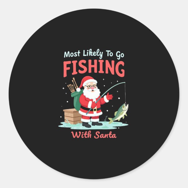 Christmas Merry Christmas For Gift Fishing Santa ( Runder Aufkleber (Vorderseite)