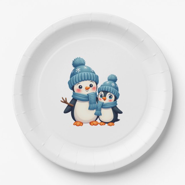 Christmas Merry Christmas For Gift Penguin Snowman Pappteller (Vorderseite)
