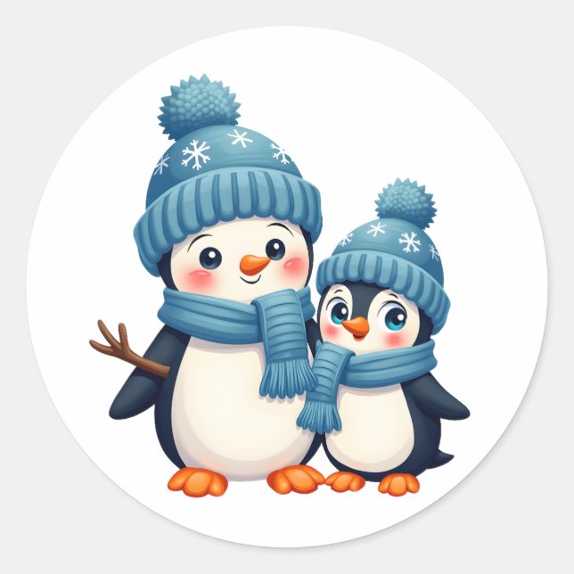 Christmas Merry Christmas For Gift Penguin Snowman Runder Aufkleber (Vorderseite)