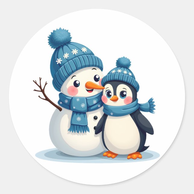 Christmas Merry Christmas For Gift Penguin Snowman Runder Aufkleber (Vorderseite)