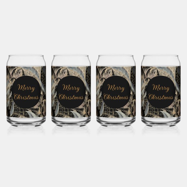 Christmas, Merry Christmas,Gold Blue Flowers Art  Dosenglas (Vorderseite)