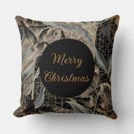 Christmas,Merry Christmas,Gold Blue Flowers Leaves Kissen