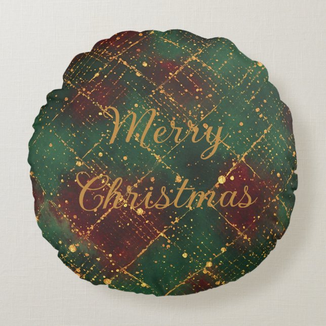 Christmas, Merry Christmas, Gold Red Green Pattern Rundes Kissen (Vorderseite)