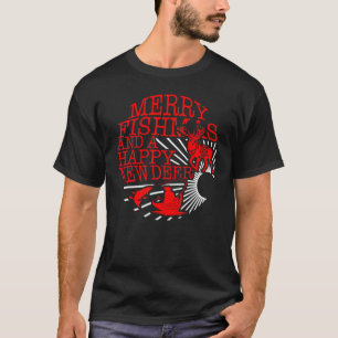 Christmas Merry Fishmas Happy New Deer Fisherman H T-Shirt