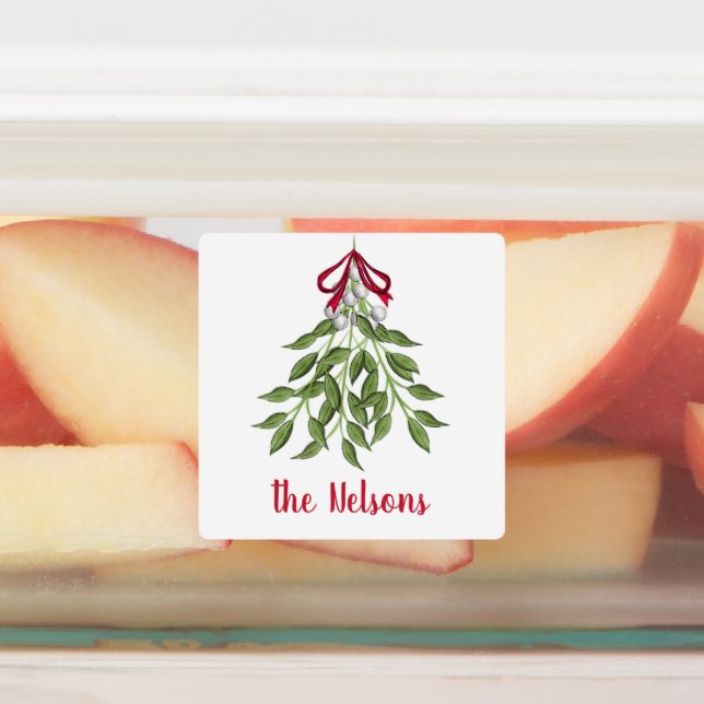 Christmas Merry Mistletoe Holiday Grüne Blätter Etiketten (Befestigt)