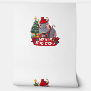 Christmas Merry Moo Deng Niedlich Baby Hippo Bounc Tapete