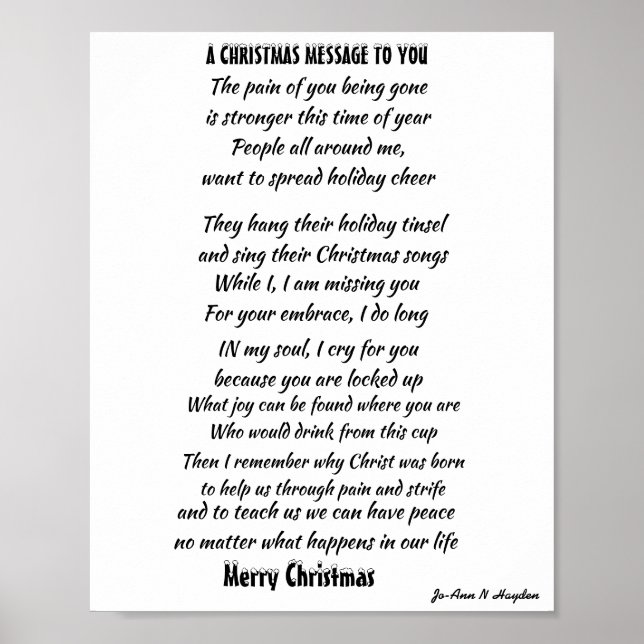 CHRISTMAS MESSAGE FOR INCARCERATED LOVED ONE POSTER (Vorne)