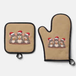 Christmas Mice Eating Santa's Cookies, Oven Mitt Ofenhandschuh & Topflappen-Set