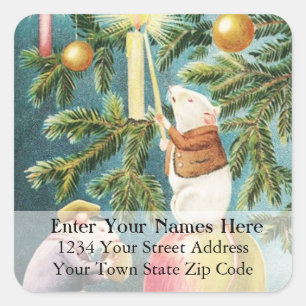 Christmas Mice Lighting Candles Address Quadratischer Aufkleber