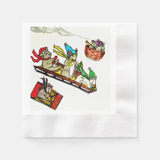 CHRISTMAS MICE SLEDDING SERVIETTE (Vorderseite)