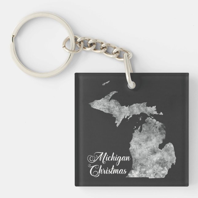 Christmas Michigan Staat Map Schneeflocken Schlüsselanhänger (Vorderseite)