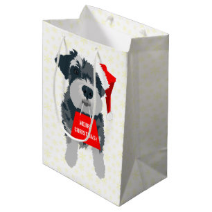 Christmas Mini Schnauzer Dog Weihnachtsmannmütze G Mittlere Geschenktüte