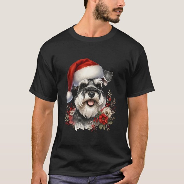 Christmas Miniature Schnauzer Dog Watercolor Artwo T-Shirt (Vorderseite)