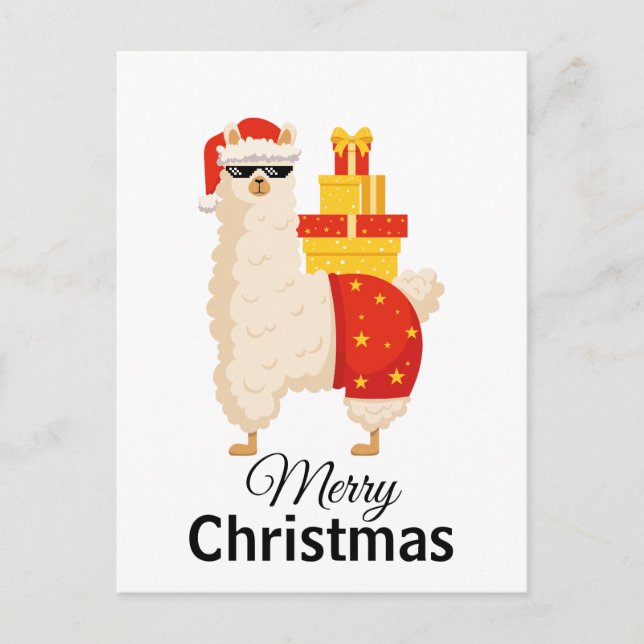 Christmas Minimalist Funny Disco Santa Llama Postkarte (Vorderseite)