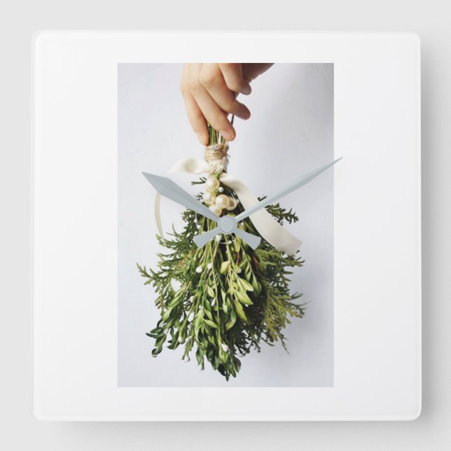 CHRISTMAS MISTLETOE CHRISTMAS KLICKEN QUADRATISCHE WANDUHR (Vorderseite)