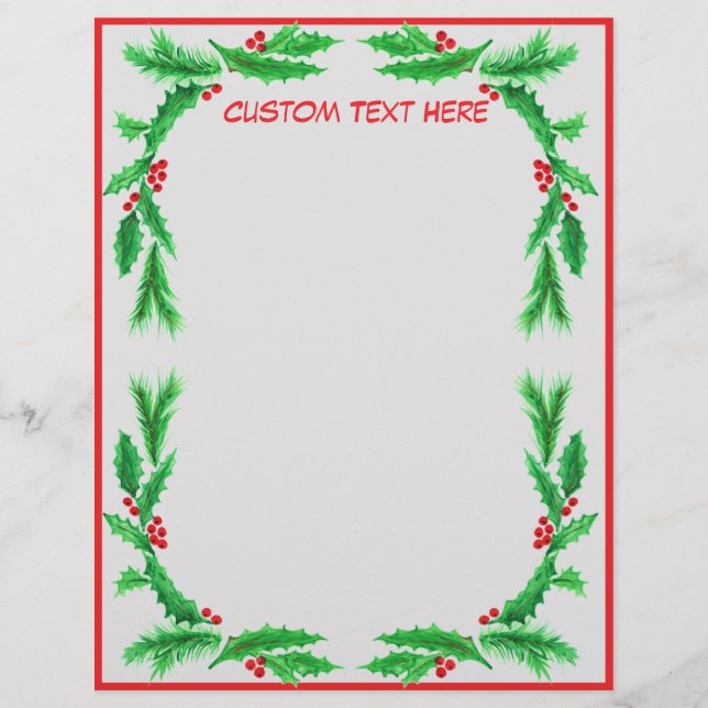 Christmas Mistletoe Holly Decorative Personalisier Briefbogen (Vorderseite)