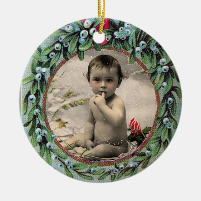 CHRISTMAS MIT MISTLETOES-FOTOVORLAGE KERAMIK ORNAMENT (Vorne)