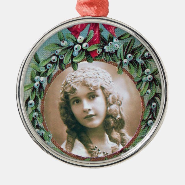 CHRISTMAS MIT MISTLETOES-FOTOVORLAGE SILBERNES ORNAMENT (Vorne)