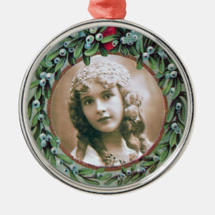 CHRISTMAS MIT MISTLETOES-FOTOVORLAGE SILBERNES ORNAMENT