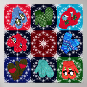 Christmas Mittens Collection Whimsical Poster